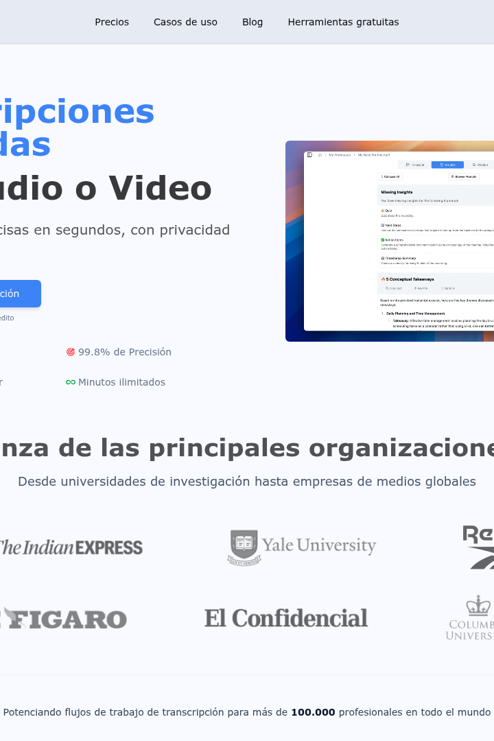 Captura de pantalla de Transcript.lol - Características Principales