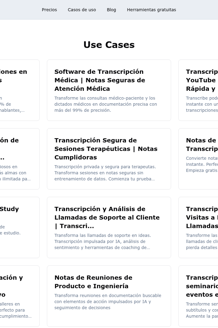 Captura de pantalla de Transcript.lol - Casos de Uso