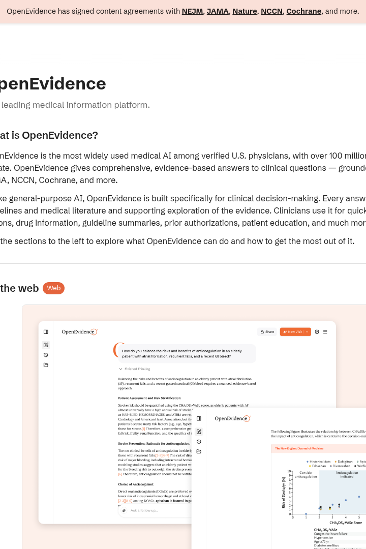 Captura de pantalla de OpenEvidence - Funcionamiento 'Preguntar'