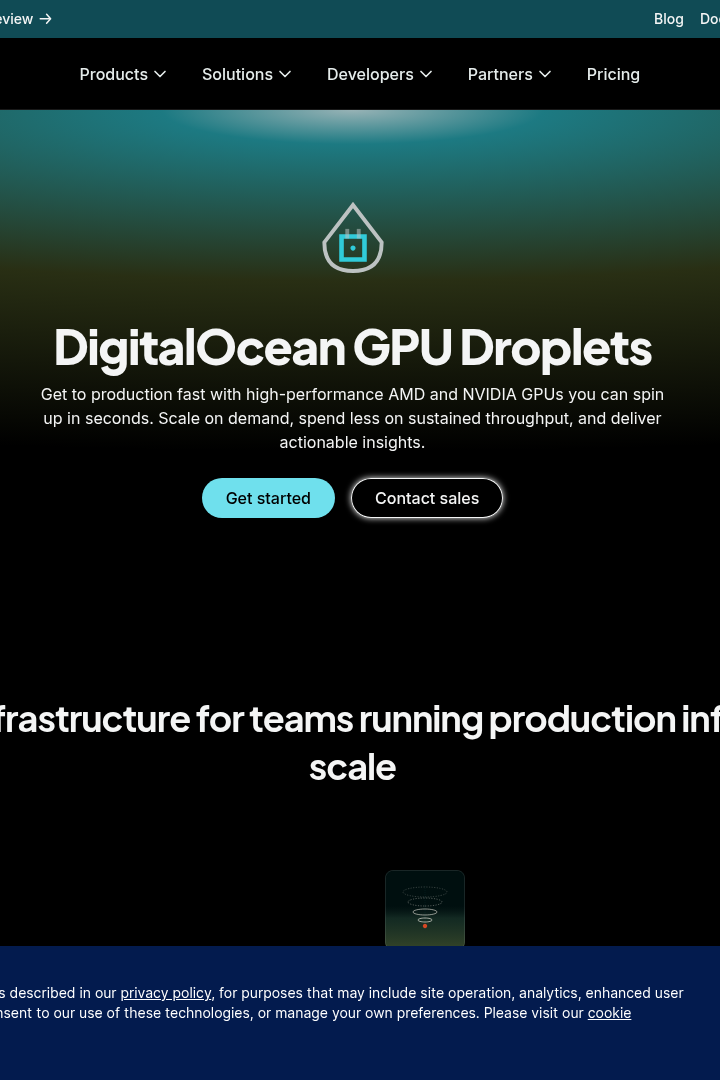 Captura de pantalla de DigitalOcean - Droplets con GPU