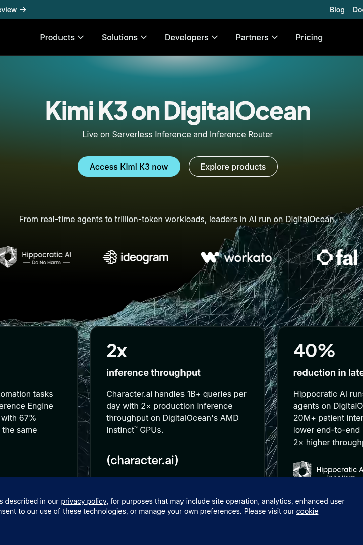 Captura de pantalla de DigitalOcean - Hero