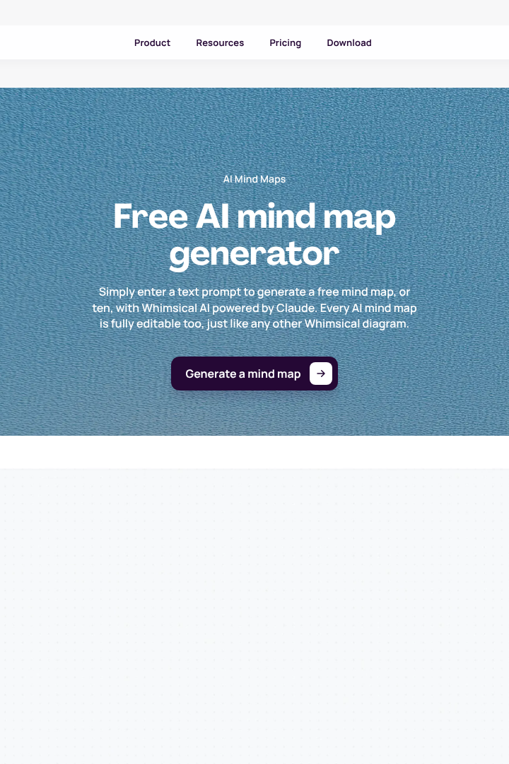 Captura de pantalla de Whimsical AI Mind Map Generator - Hero