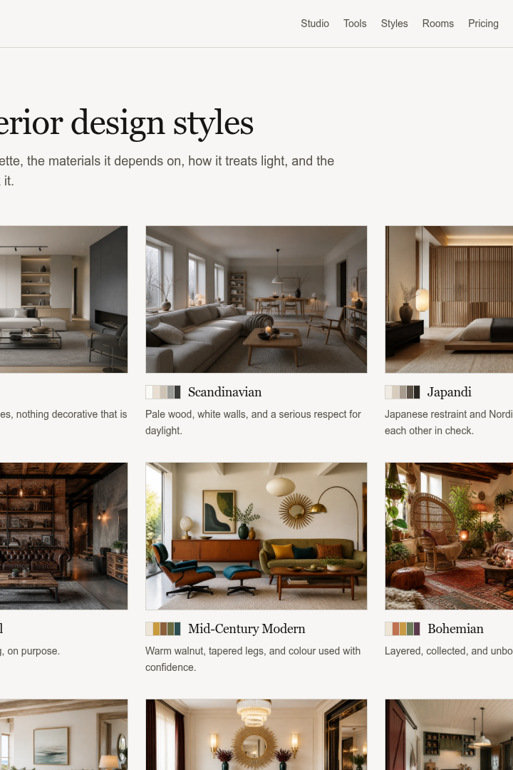 Captura de pantalla de AI Interior Design - Estilos