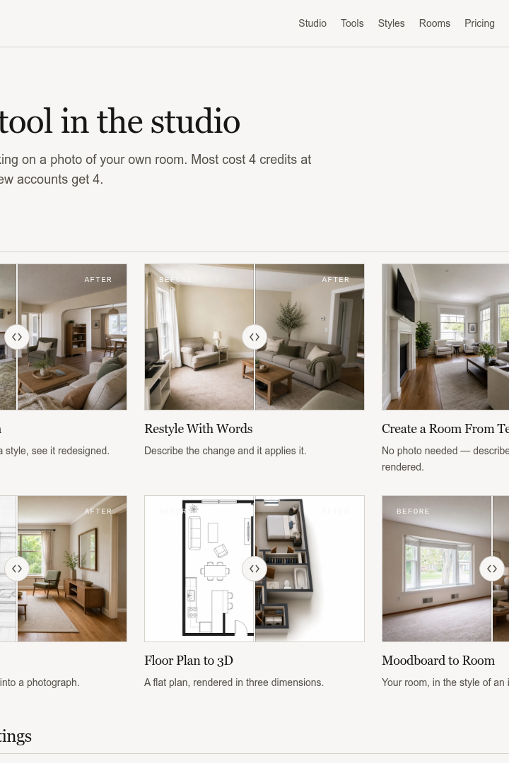 Captura de pantalla de AI Interior Design - Herramientas