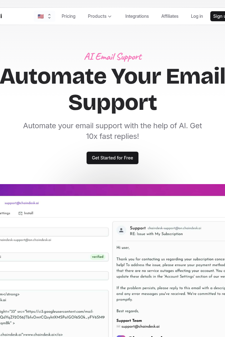 Captura de pantalla de Chaindesk - Soporte Email IA