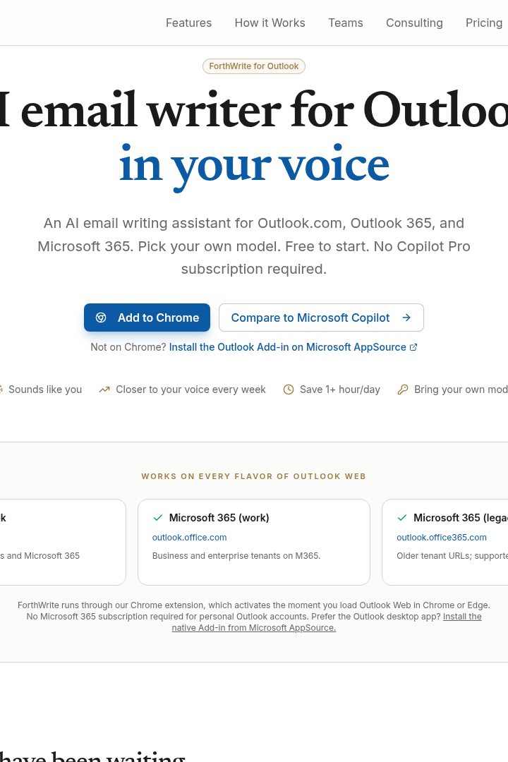 Captura de pantalla de ForthWrite - Integración con Outlook