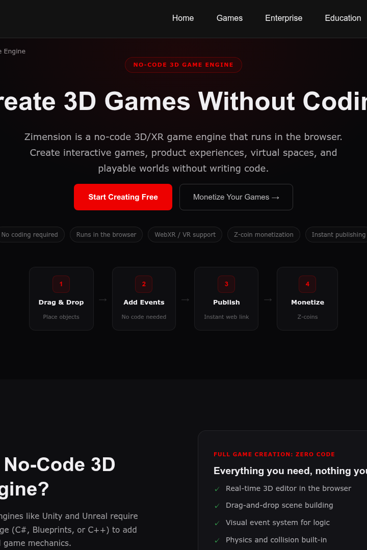 Captura de pantalla de Zimension - Motor de Juegos 3D No-Code
