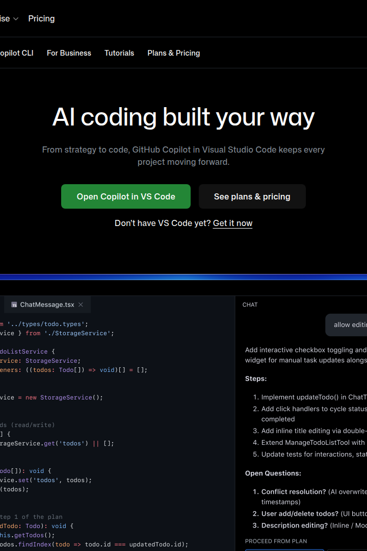 Captura de pantalla de GitHub Copilot - Editor de Código con IA