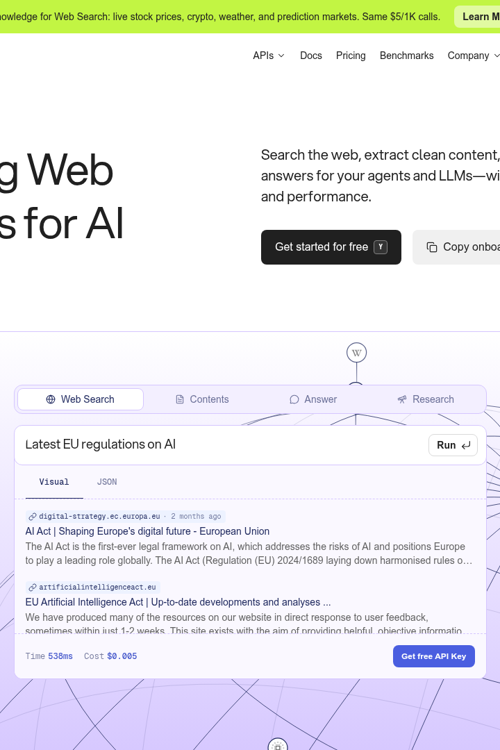 Captura de pantalla de You.com Web Search APIs - Hero