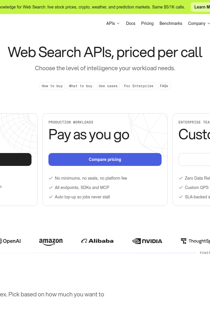 Captura de pantalla de You.com Web Search APIs - Precios