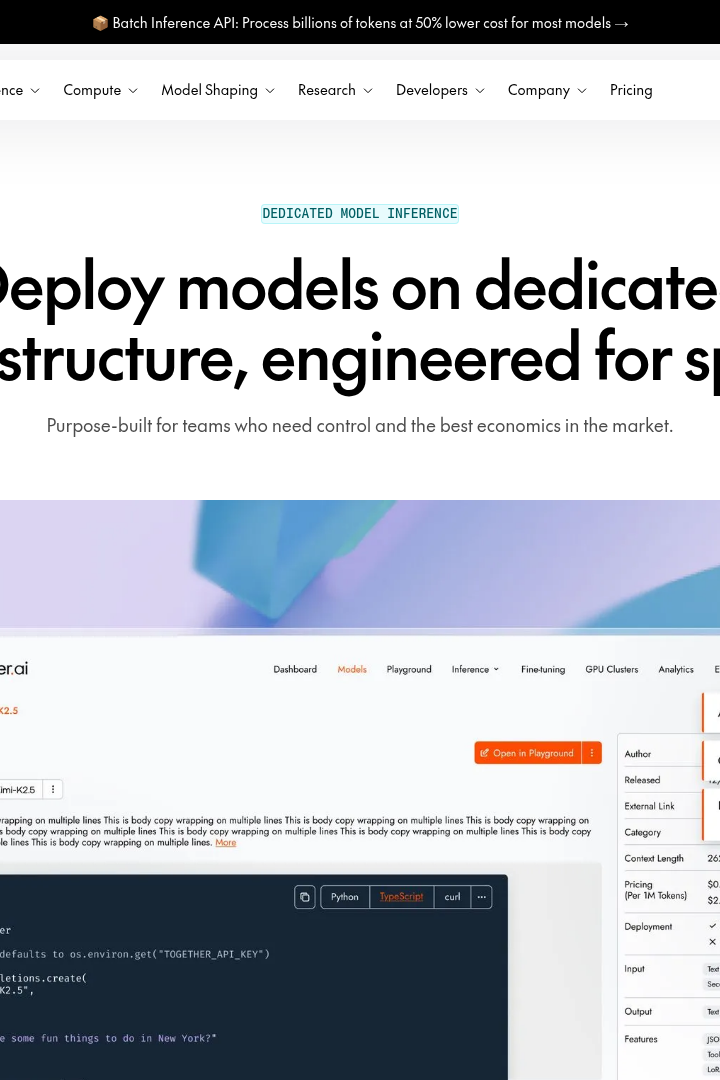 Captura de pantalla de Together AI - Inferencia de Modelos Dedicados