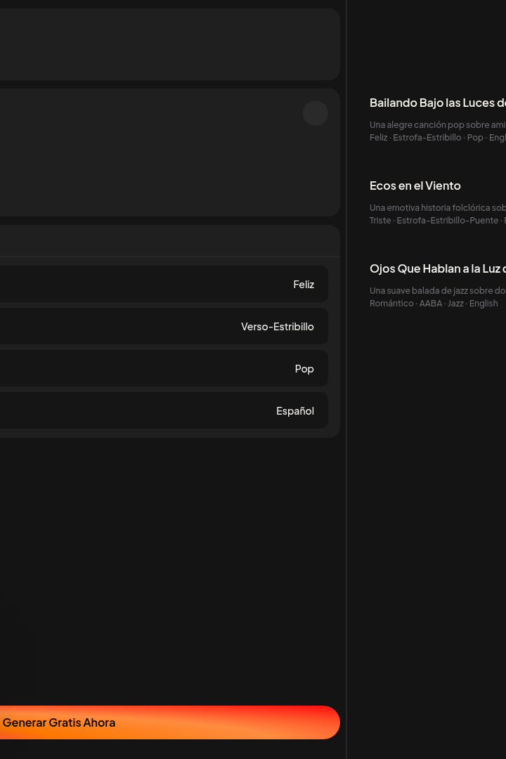 Captura de pantalla de Freemusic AI - Generador de Letras