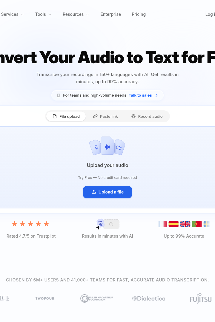 Captura de pantalla de HappyScribe - Transcriptor de Audio