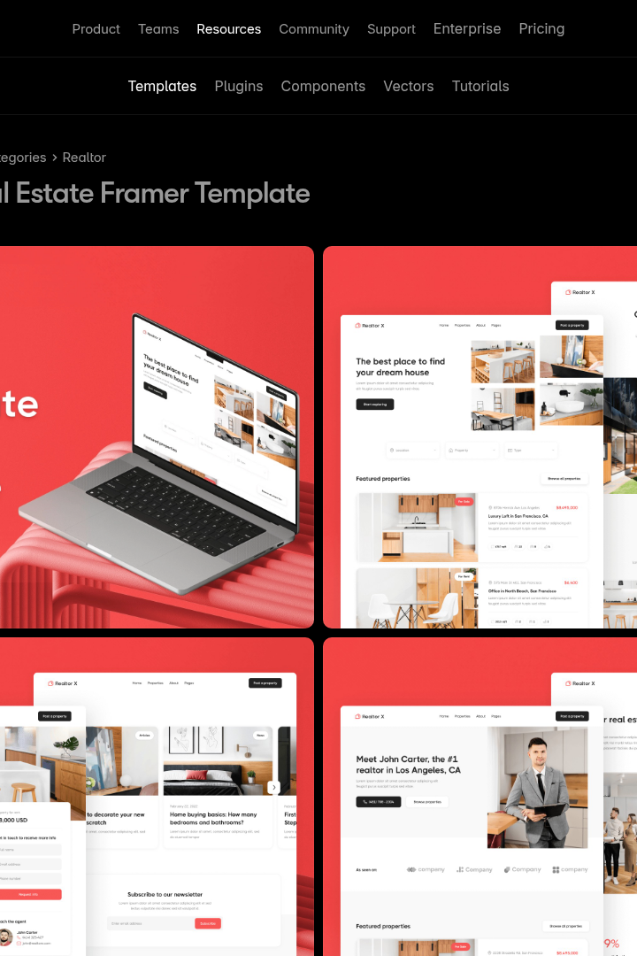 Captura de pantalla de Framer - Marketplace de Plantillas