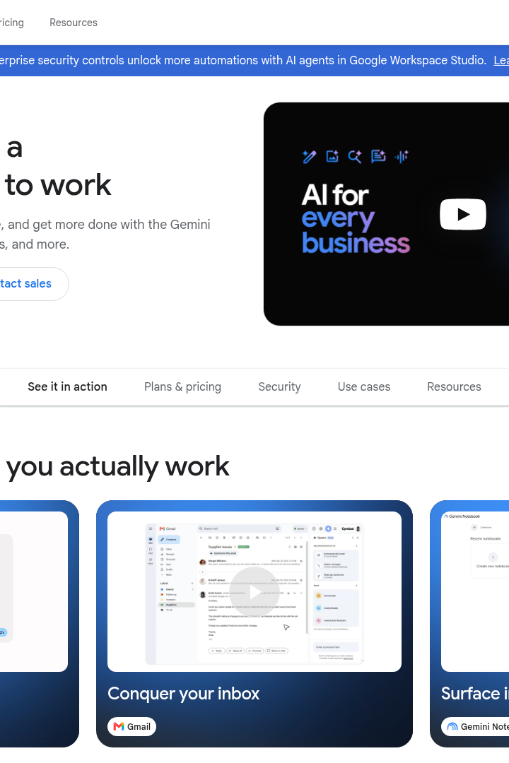 Captura de pantalla de Google Workspace - Soluciones de IA