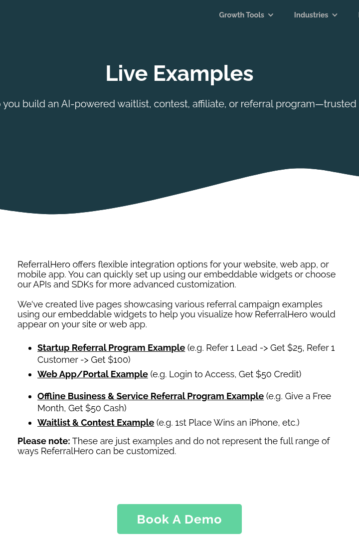 Captura de pantalla de ReferralHero - Ejemplos