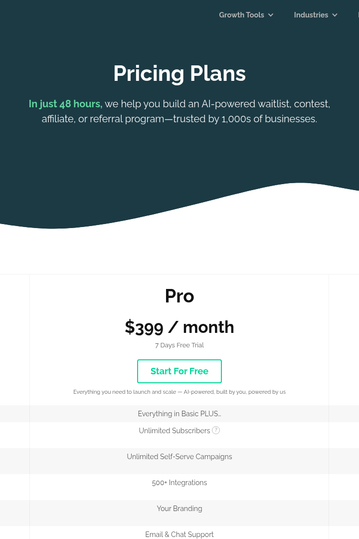 Captura de pantalla de ReferralHero - Precios