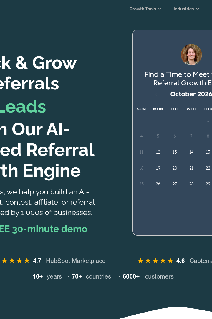 Captura de pantalla de ReferralHero - Recorrido del Producto