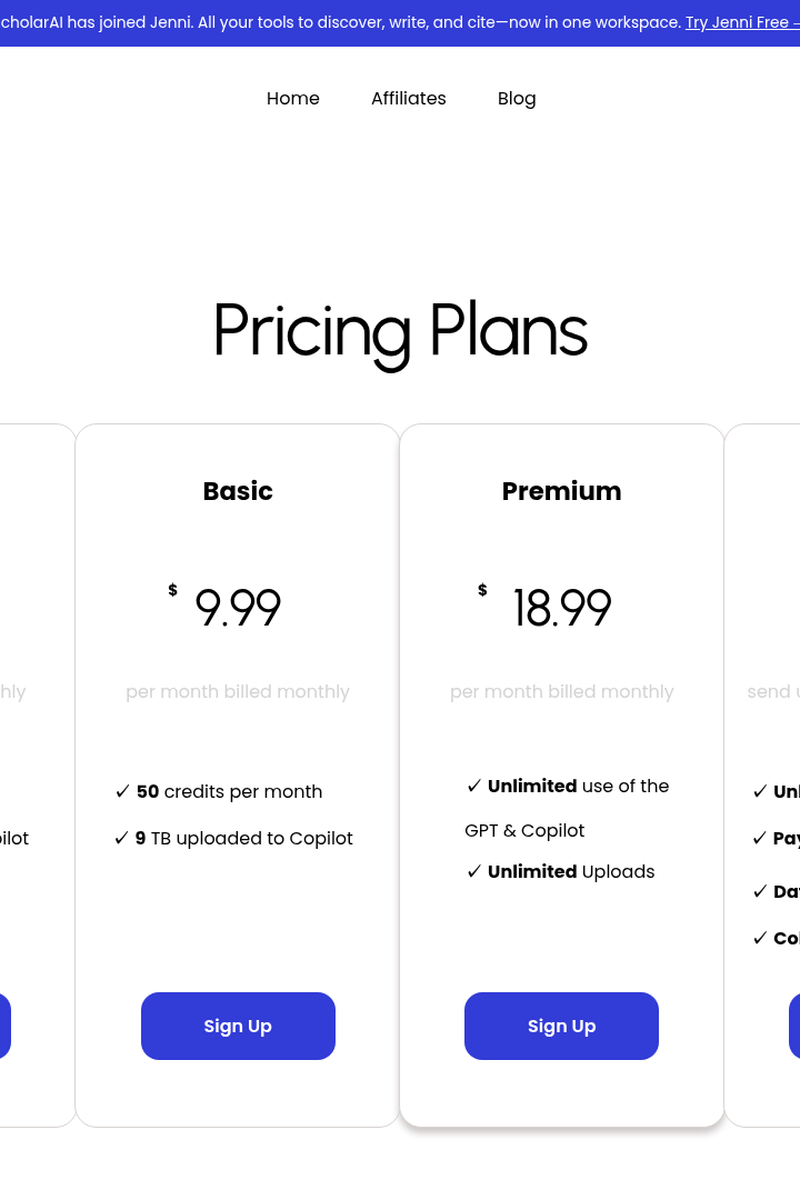 Captura de pantalla de ScholarAI - Precios