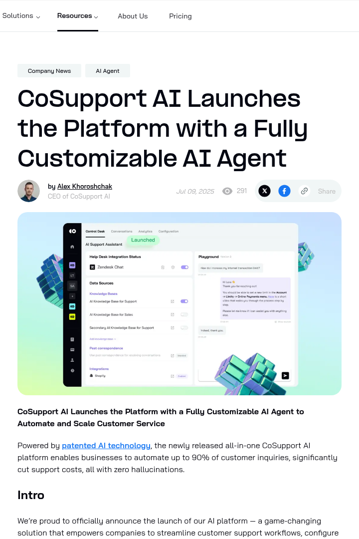 Captura de pantalla de CoSupport AI - Plataforma de Agente de IA