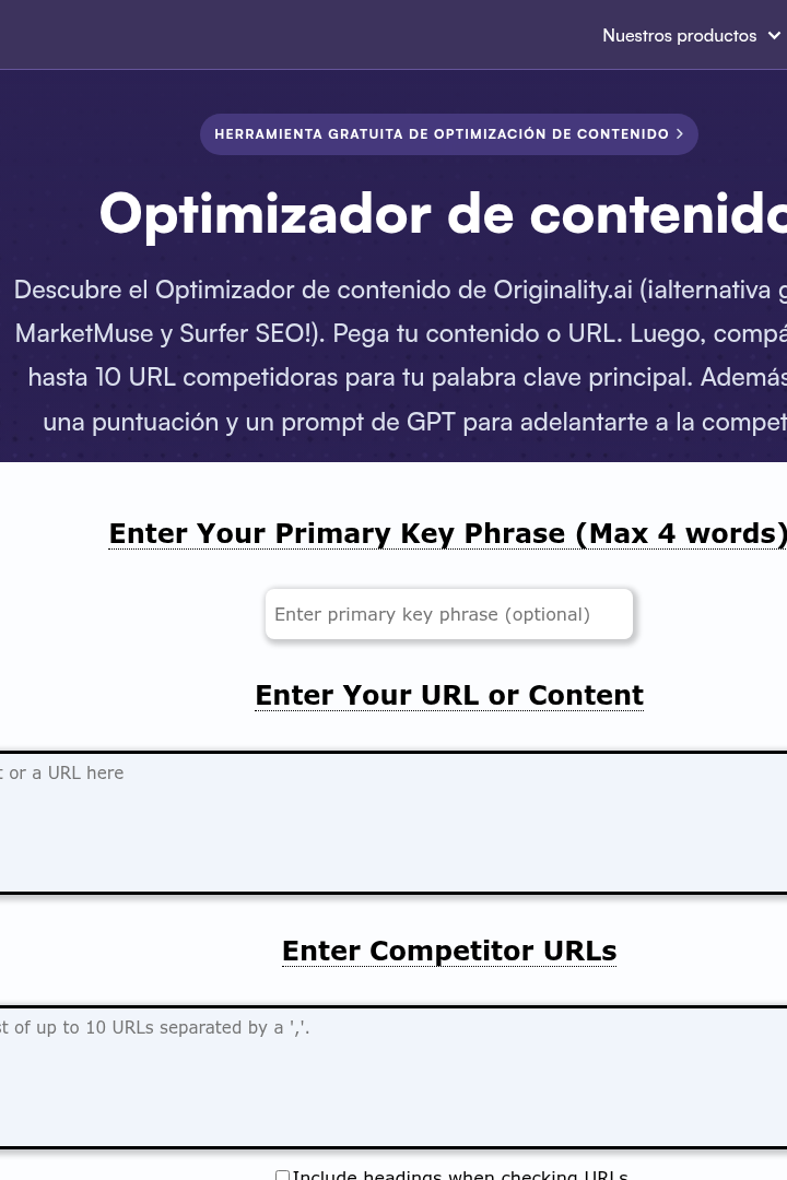 Captura de pantalla de Originality.ai - Optimizador de Contenido