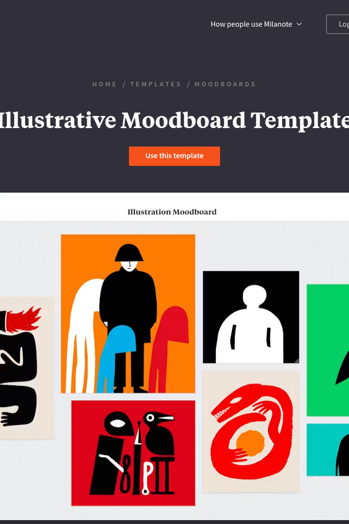 Captura de pantalla de Milanote - Plantilla de Moodboard de Ilustración