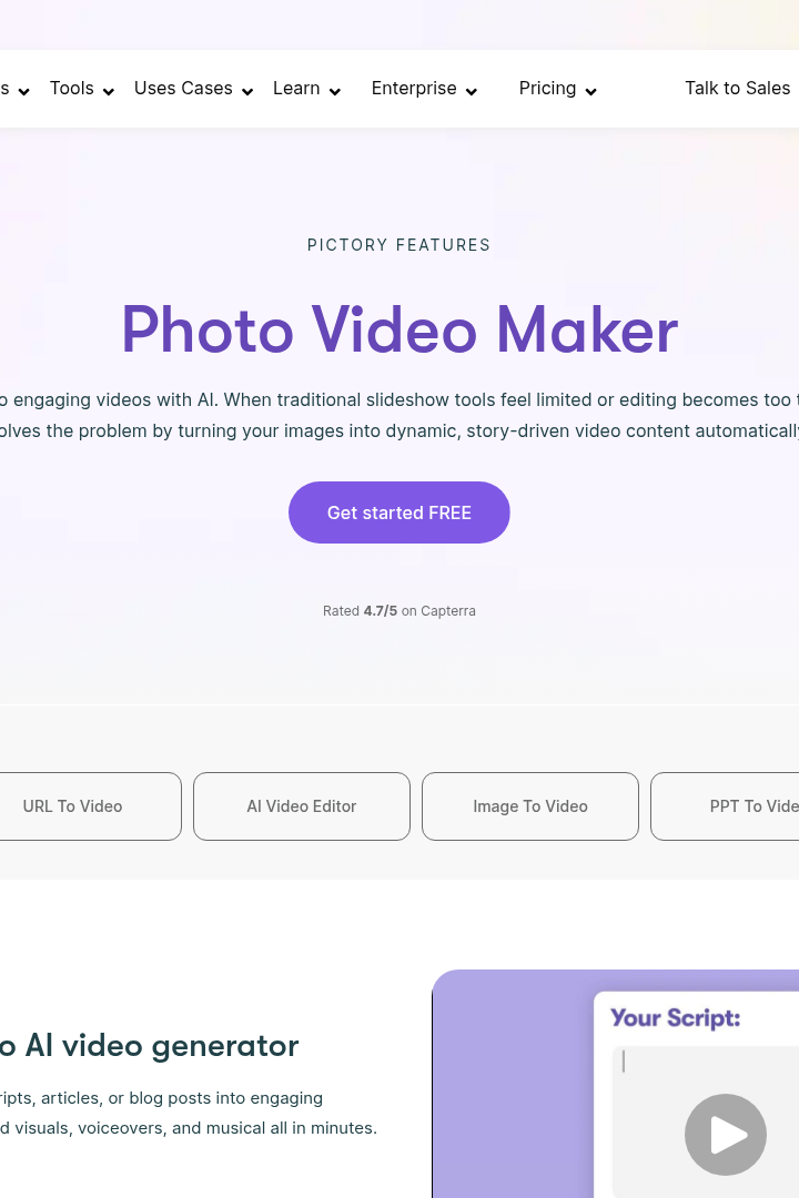 Captura de pantalla de Pictory AI - Generador de Video desde Fotos