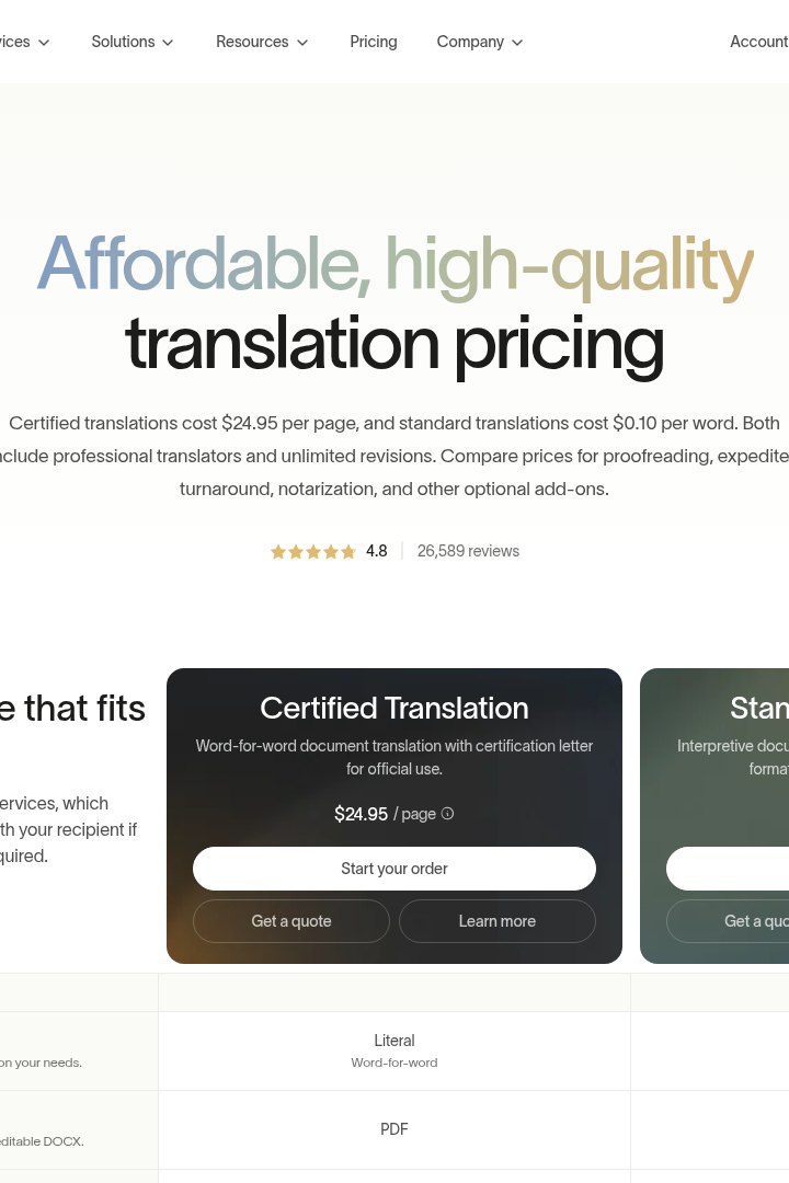 Captura de pantalla de RushTranslate - Precios