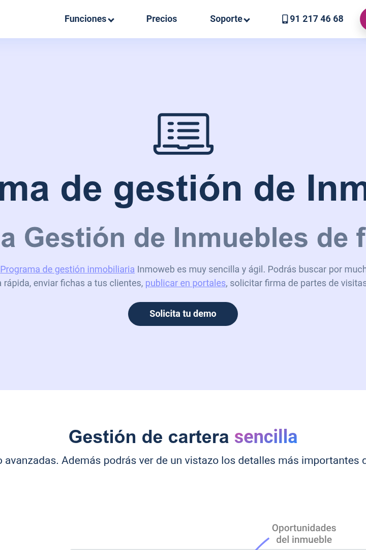 Captura de pantalla de Inmoweb - Gestión de Inmuebles