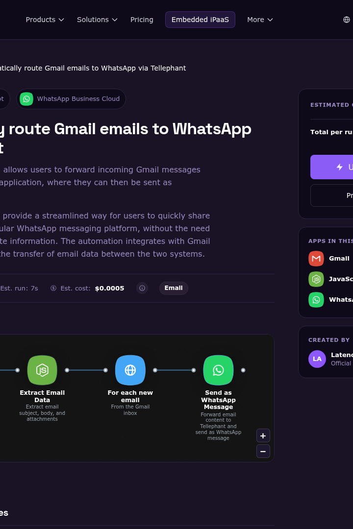 Captura de pantalla de Latenode - Automatización de Email y WhatsApp