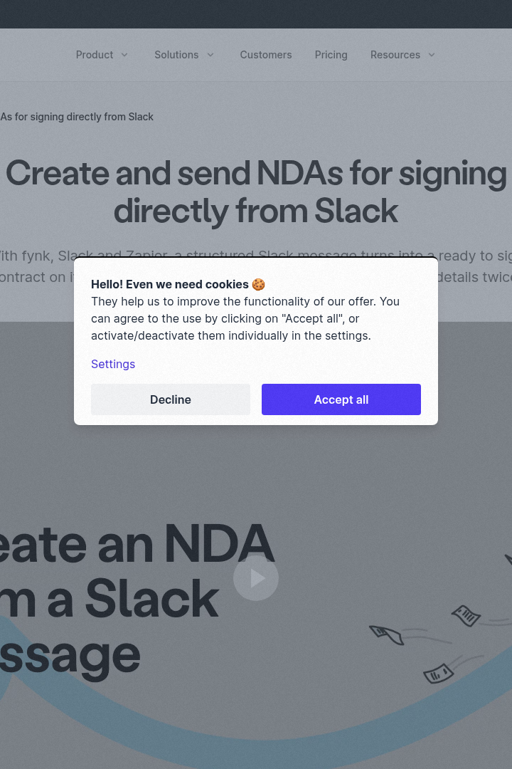Captura de pantalla de fynk - Crear Contratos NDA desde Slack
