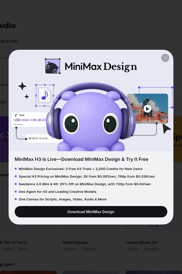 Captura de pantalla de MiniMax - Funcionalidades de Audio