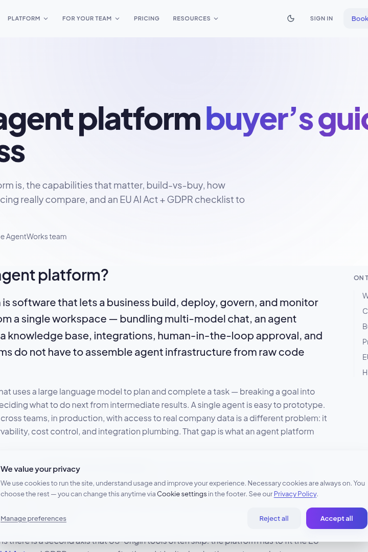 Captura de pantalla de AgentWorks - Plataforma de Agentes IA