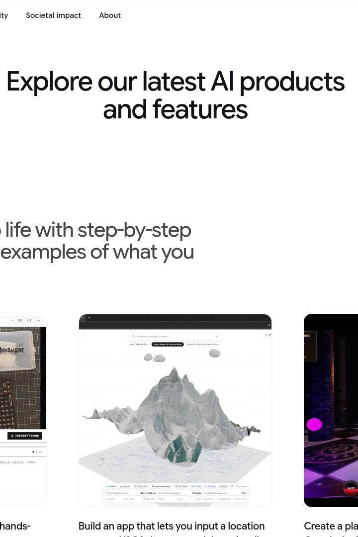 Captura de pantalla de Google AI Products - Hero