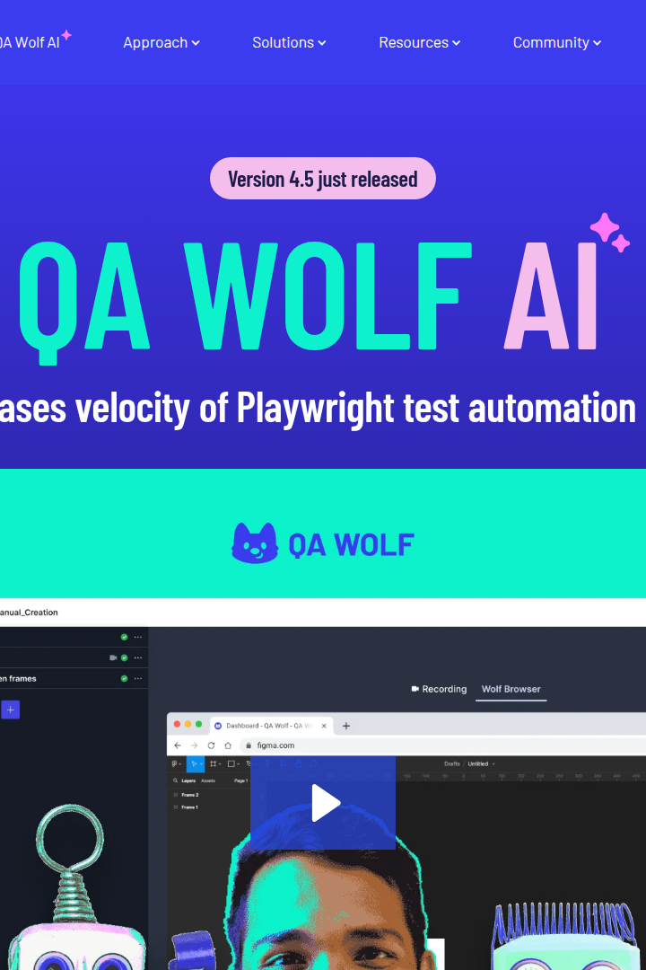 Captura de pantalla de QA Wolf - Funcionalidades IA