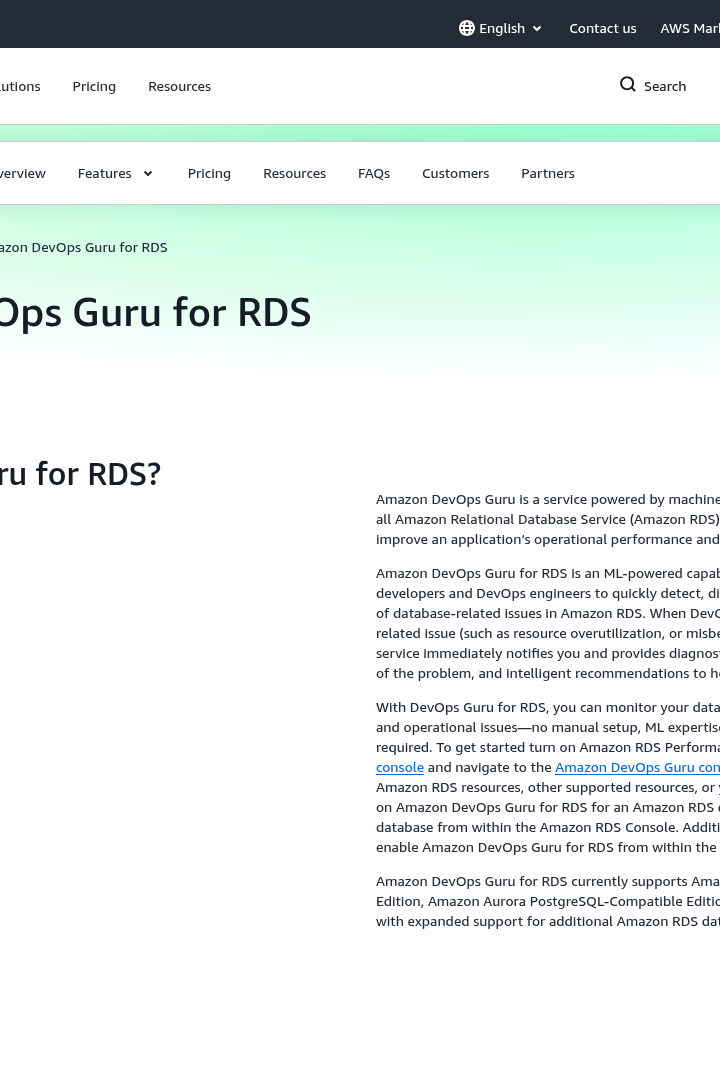 Captura de pantalla de Amazon DevOps Guru - DevOps Guru para RDS
