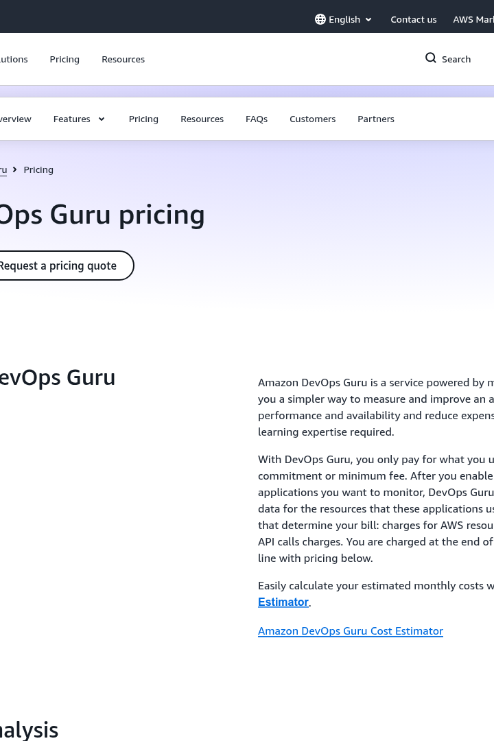 Captura de pantalla de Amazon DevOps Guru - Precios