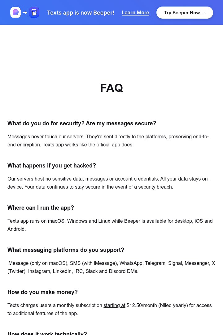 Captura de pantalla de Texts - Preguntas Frecuentes