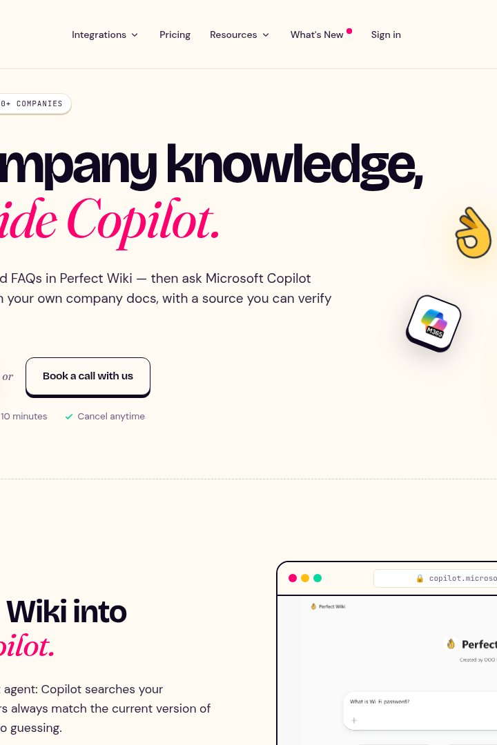 Captura de pantalla de Perfect Wiki for Teams - Integración con Copilot