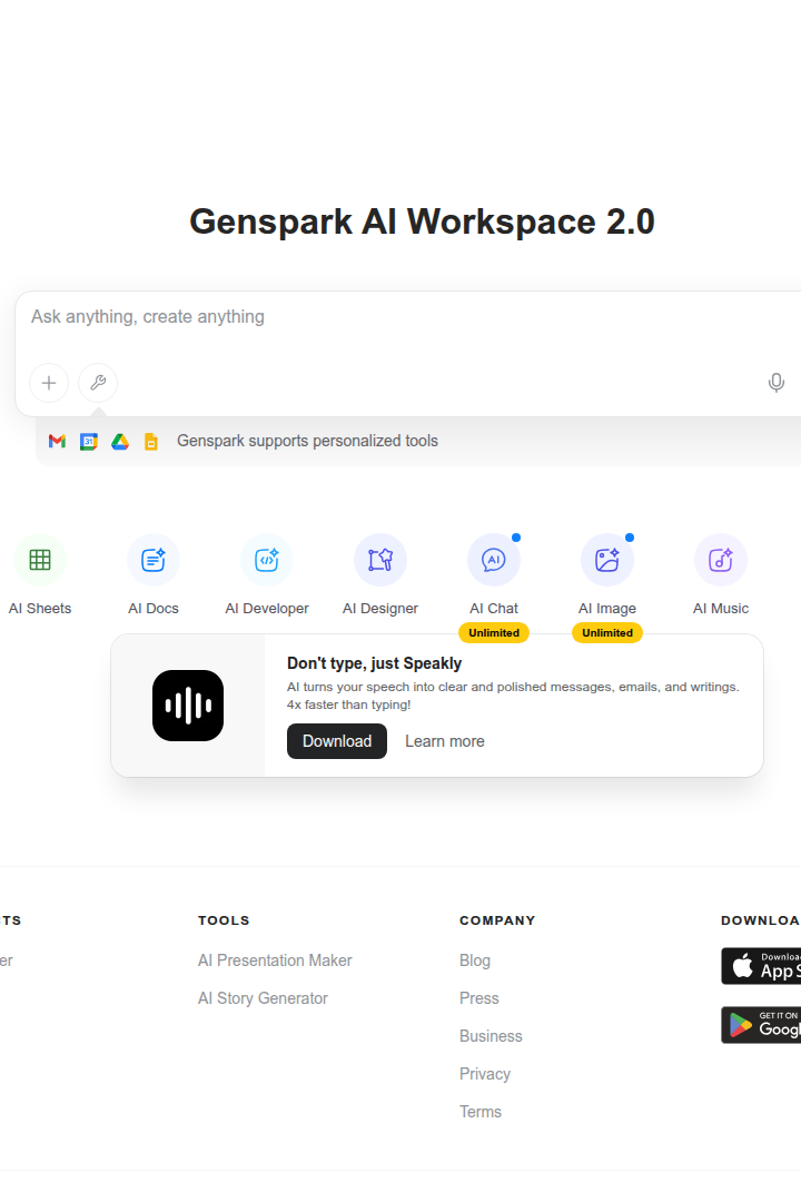 Captura de pantalla de Genspark AI Workspace - Hero