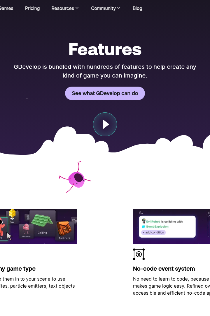 Captura de pantalla de GDevelop - Funcionalidades