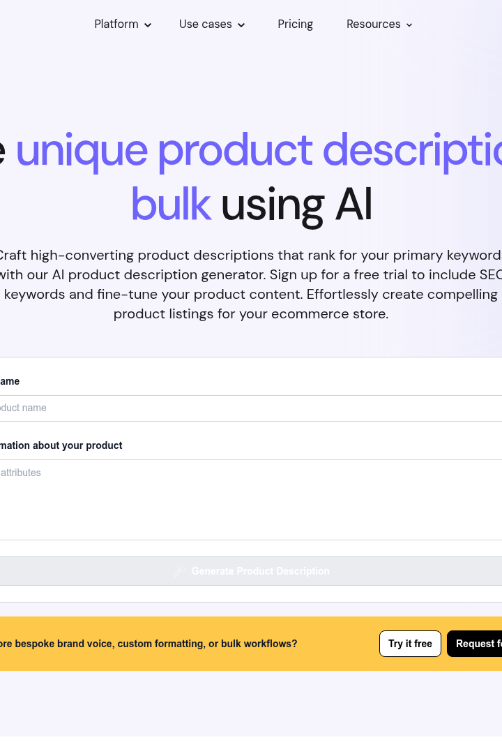 Captura de pantalla de Hypotenuse AI - Generador de Descripciones de Producto