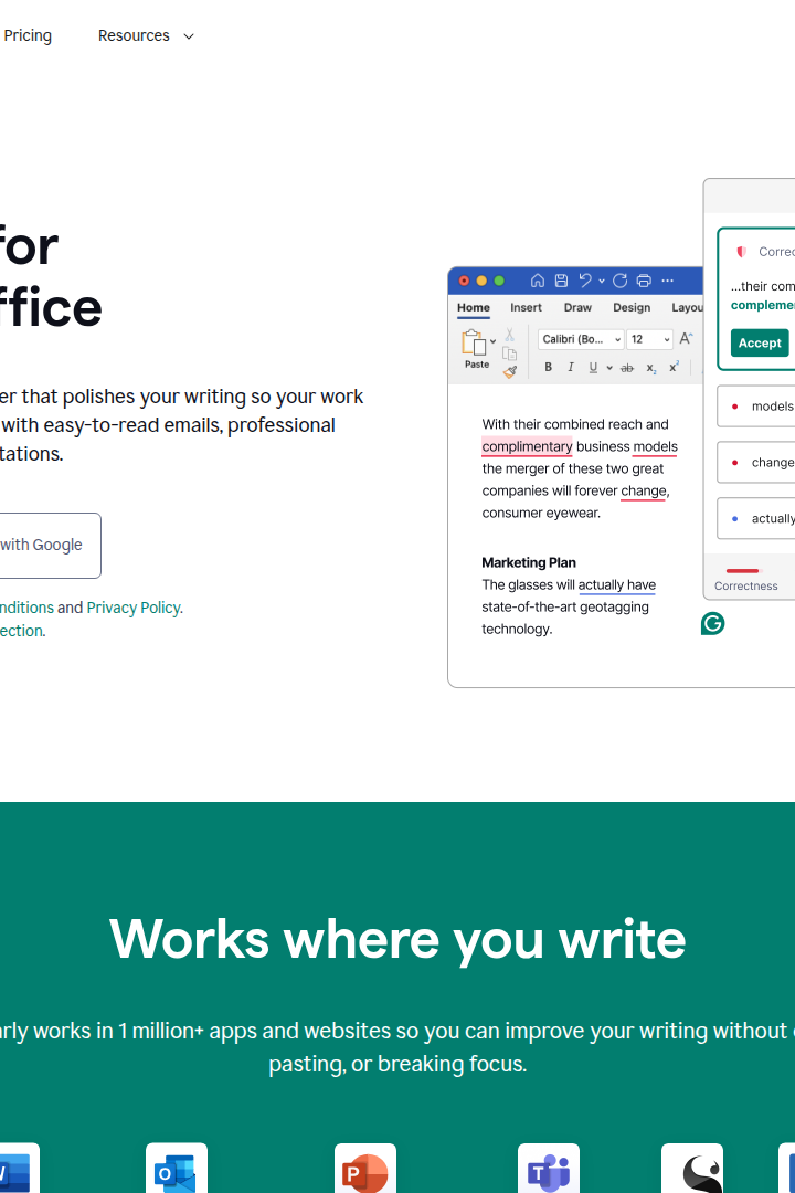 Captura de pantalla de Grammarly - Integración con Microsoft Office