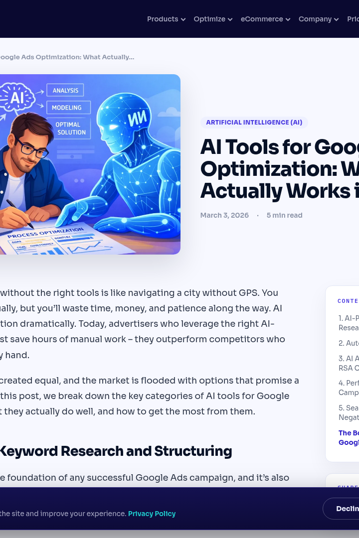 Captura de pantalla de Optimyzee - Herramientas de IA para Optimización de Google Ads