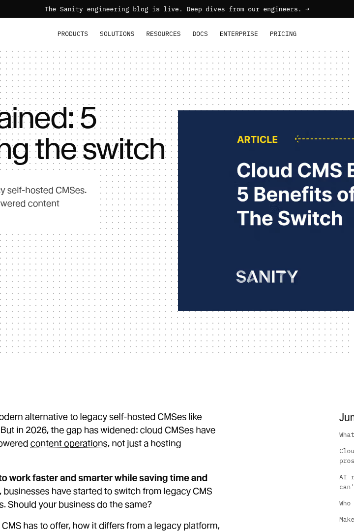 Captura de pantalla de Sanity - CMS en la Nube