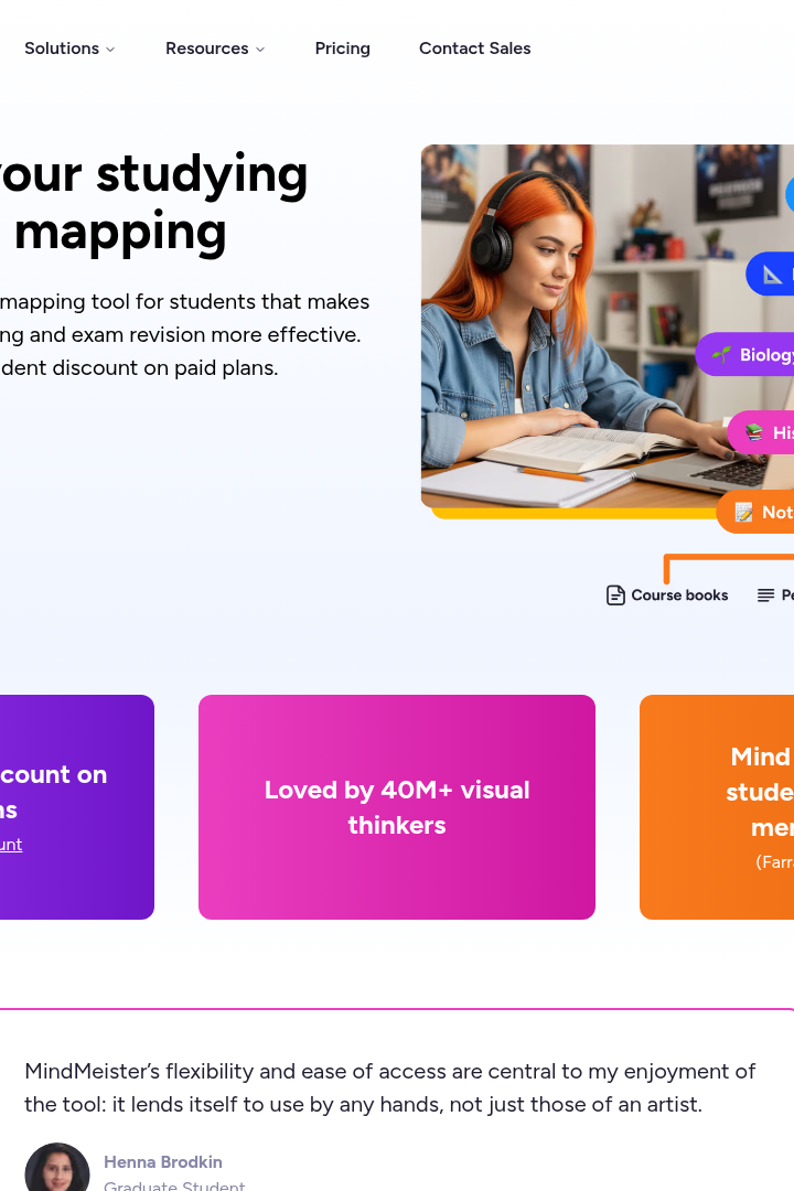Captura de pantalla de MindMeister - Funcionalidades para Estudiantes