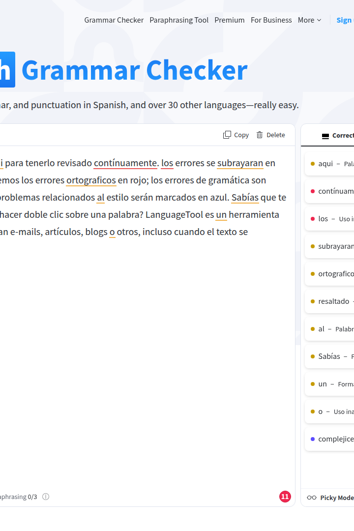 Captura de pantalla de LanguageTool - Corrección en Español