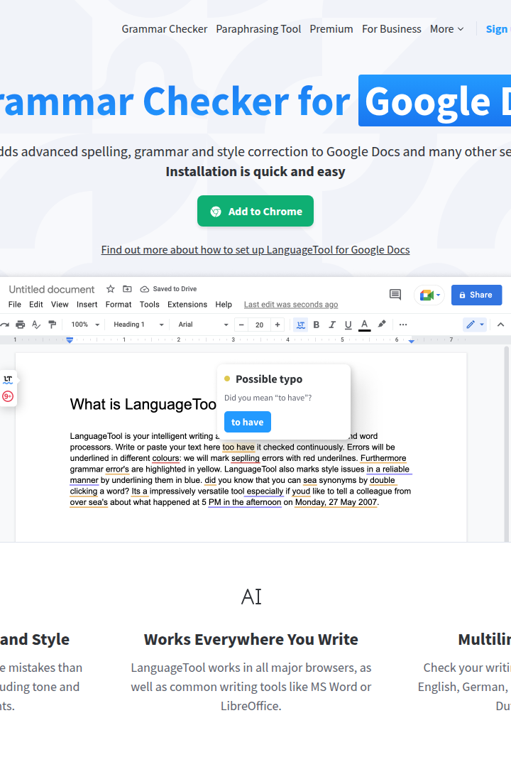 Captura de pantalla de LanguageTool - Integración Google Docs
