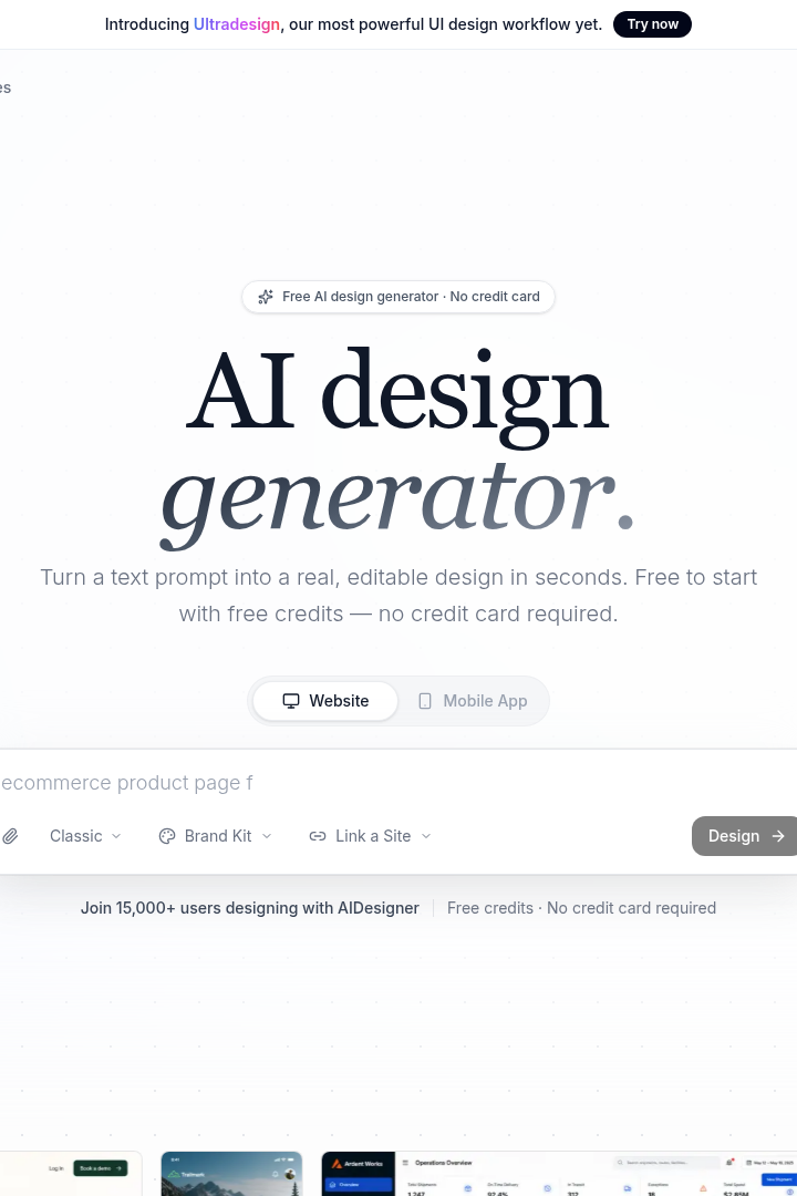 Captura de pantalla de AIDesigner - Generador de Diseño con IA