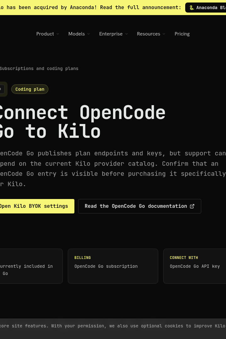 Captura de pantalla de Kilo Code - Suscripciones de Inferencia